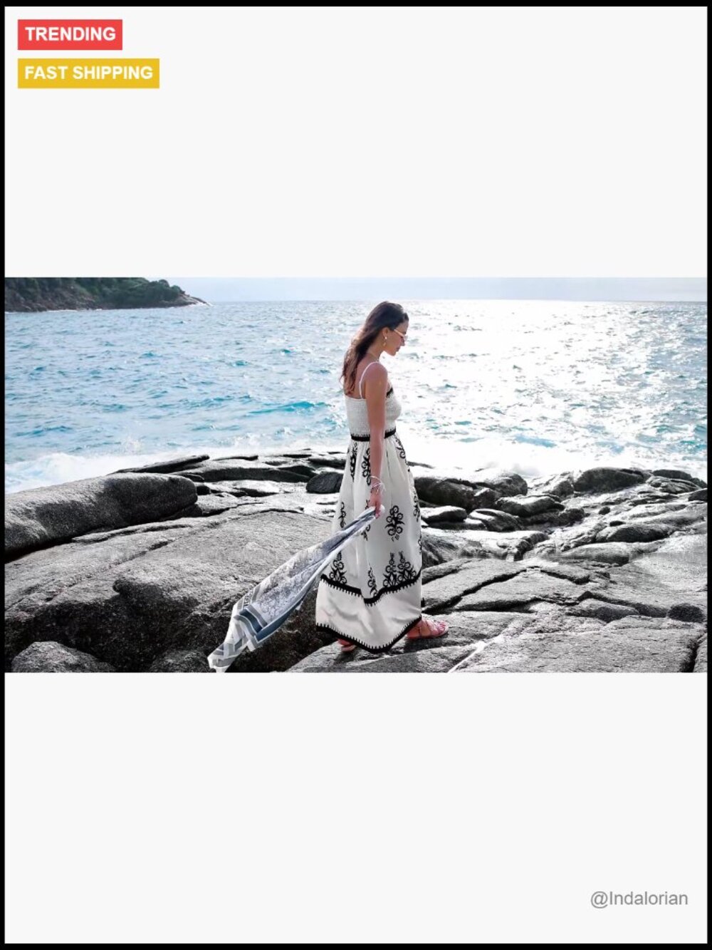 Floral Smocked Boho Maxi Dress with Pockets Sleeveless Flowy Beach Vacation - Picture 7 of 7